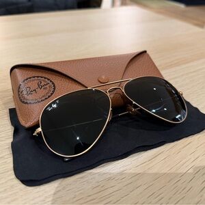 Ray-Ban Aviator Sunglasses - Matte Gold Frame with Polarized Green Lenses